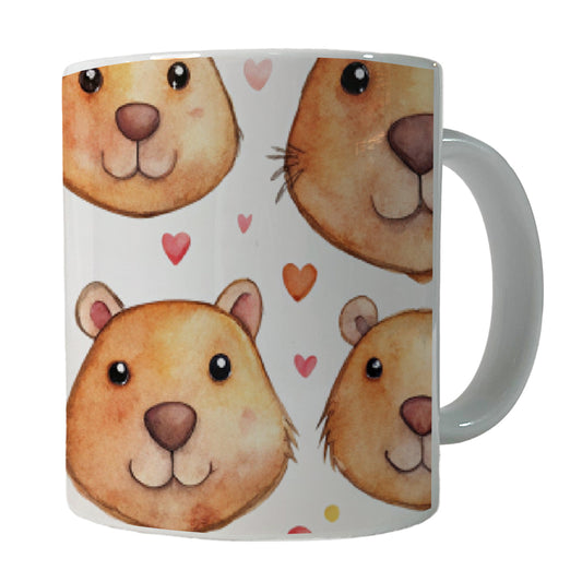 Cute Capybara Faces Hearts Ceramic Tea Coffee Mug Cup - 11oz