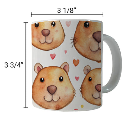 Cute Capybara Faces Hearts Ceramic Tea Coffee Mug Cup - 11oz