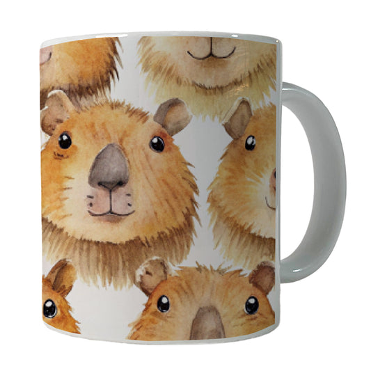 Cute Capybara Faces Watercolor Ceramic Tea Coffee Mug Cup - 11oz