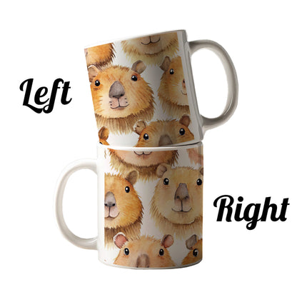 Cute Capybara Faces Watercolor Ceramic Tea Coffee Mug Cup - 11oz