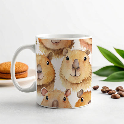 Cute Capybara Faces Watercolor Ceramic Tea Coffee Mug Cup - 11oz