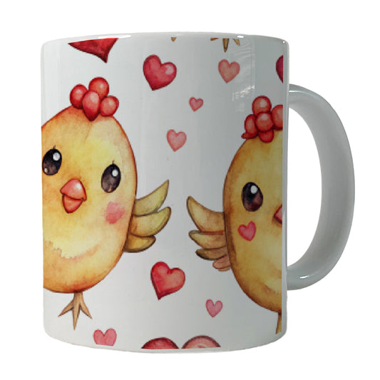 Cute Chickens Hearts Watercolor Ceramic Tea Coffee Mug Cup - 11oz