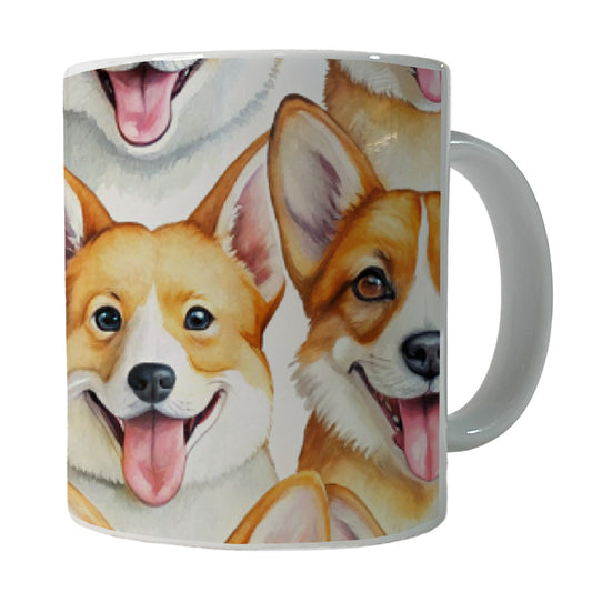 Cute Corgi Dog Faces Watercolor Ceramic Tea Coffee Mug Cup - 11oz