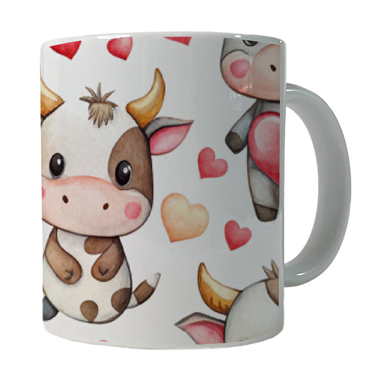 Cute Cows Hearts Watercolor Ceramic Tea Coffee Mug Cup - 11oz
