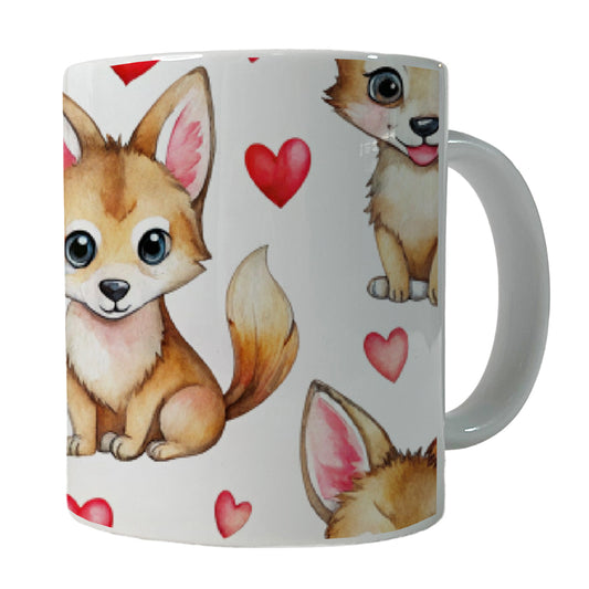 Cute Coyotes Hearts Watercolor Ceramic Tea Coffee Mug Cup - 11oz