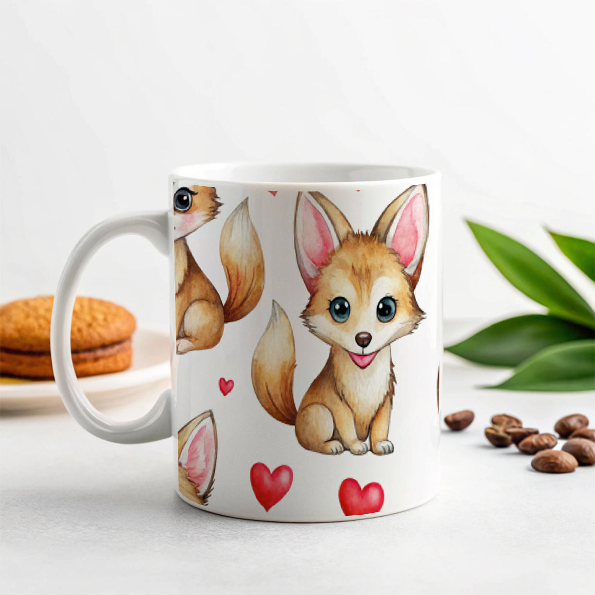 Cute Coyotes Hearts Watercolor Ceramic Tea Coffee Mug Cup - 11oz
