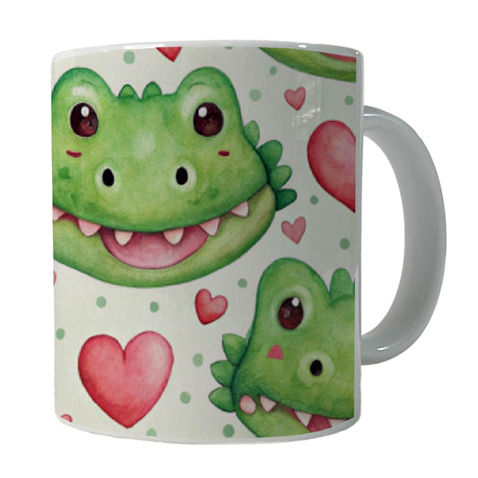 Cute Crocodile Alligator Faces Hearts Ceramic Tea Coffee Mug Cup - 11oz