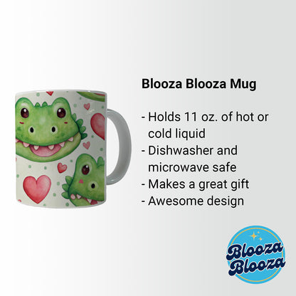 Cute Crocodile Alligator Faces Hearts Ceramic Tea Coffee Mug Cup - 11oz