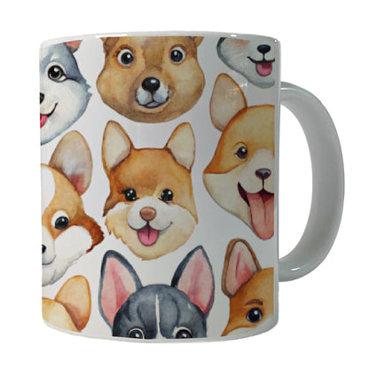 Cute Dog Faces Watercolor Ceramic Tea Coffee Mug Cup - 11oz