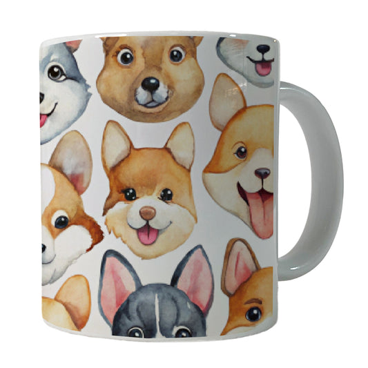 Cute Dog Faces Watercolor Ceramic Tea Coffee Mug Cup - 11oz