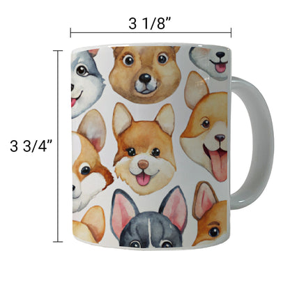 Cute Dog Faces Watercolor Ceramic Tea Coffee Mug Cup - 11oz