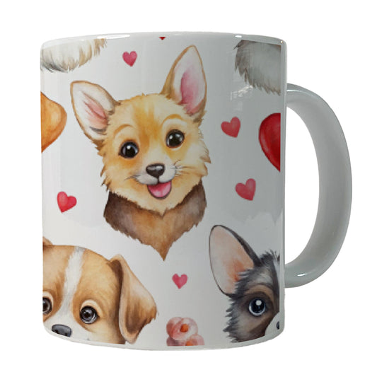 Cute Dogs Hearts Watercolor Ceramic Tea Coffee Mug Cup - 11oz
