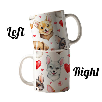 Cute Dogs Hearts Watercolor Ceramic Tea Coffee Mug Cup - 11oz