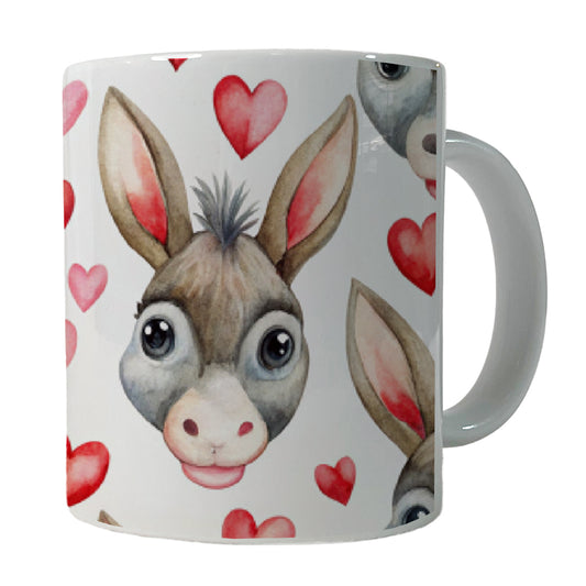 Cute Donkey Faces Hearts Watercolor Ceramic Tea Coffee Mug Cup - 11oz