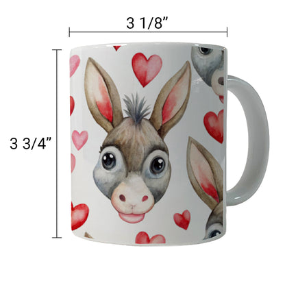 Cute Donkey Faces Hearts Watercolor Ceramic Tea Coffee Mug Cup - 11oz
