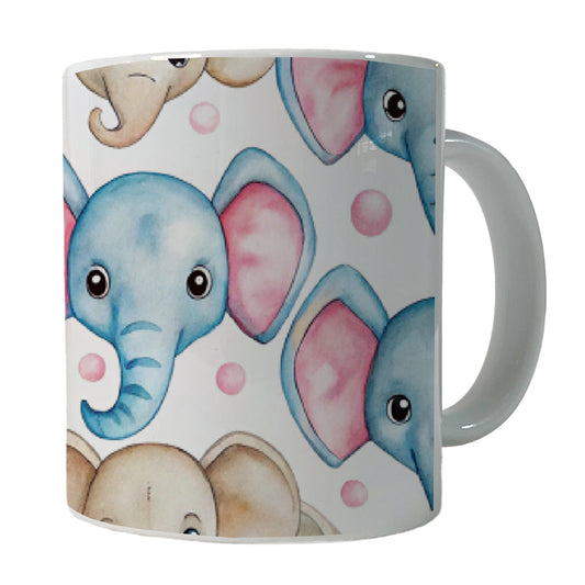Cute Elephant Faces Watercolor Ceramic Tea Coffee Mug Cup - 11oz