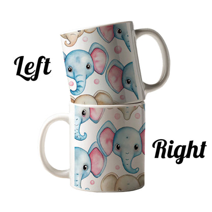 Cute Elephant Faces Watercolor Ceramic Tea Coffee Mug Cup - 11oz