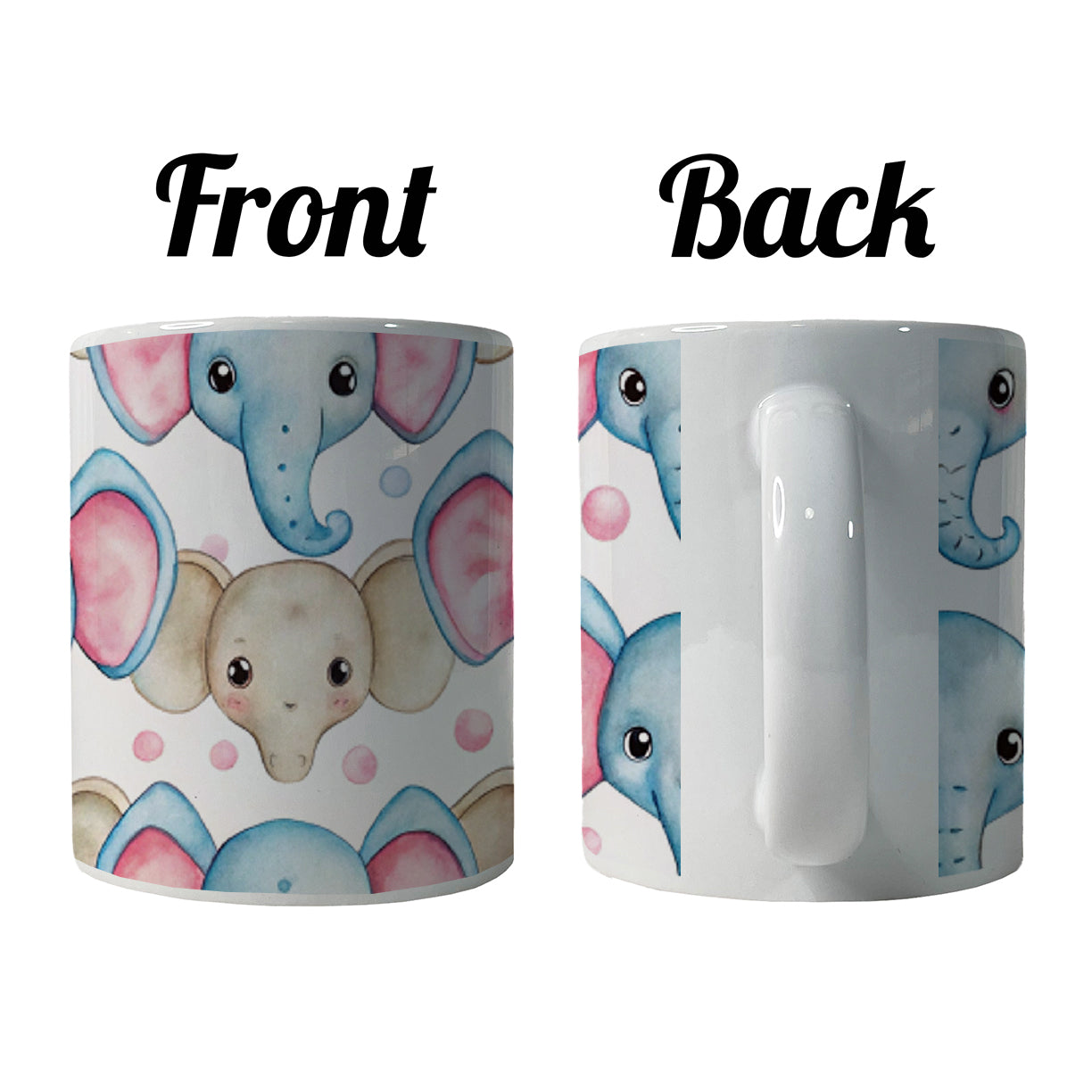 Cute Elephant Faces Watercolor Ceramic Tea Coffee Mug Cup - 11oz