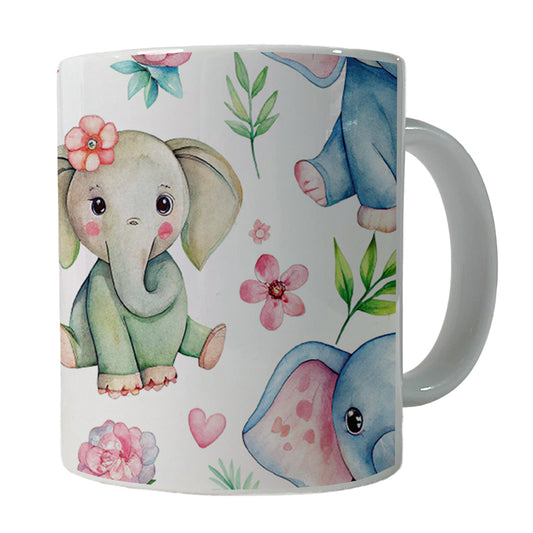 Cute Elephants Hearts Watercolor Ceramic Tea Coffee Mug Cup - 11oz