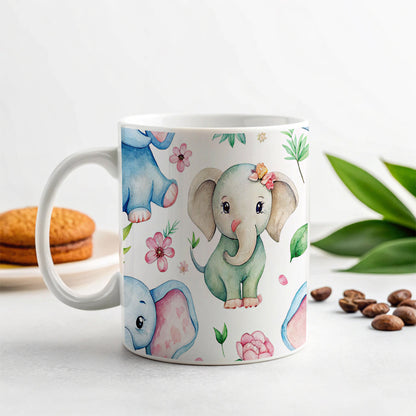 Cute Elephants Hearts Watercolor Ceramic Tea Coffee Mug Cup - 11oz