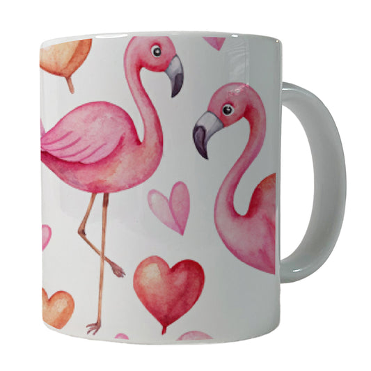 Cute Flamingos Hearts Watercolor Ceramic Tea Coffee Mug Cup - 11oz