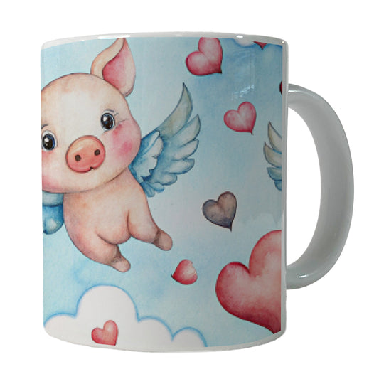 Cute Flying Pigs Hearts Watercolor Ceramic Tea Coffee Mug Cup - 11oz