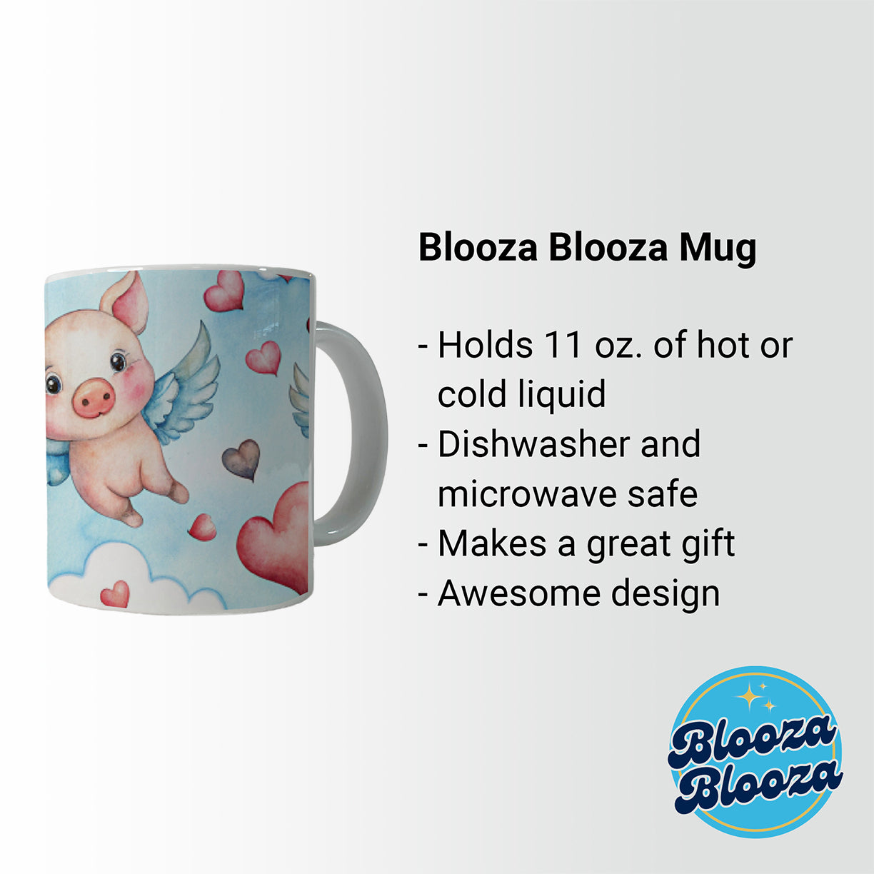Cute Flying Pigs Hearts Watercolor Ceramic Tea Coffee Mug Cup - 11oz