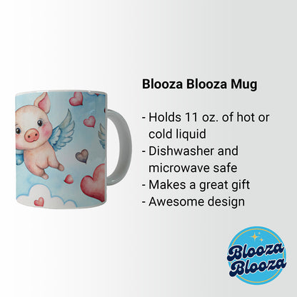 Cute Flying Pigs Hearts Watercolor Ceramic Tea Coffee Mug Cup - 11oz