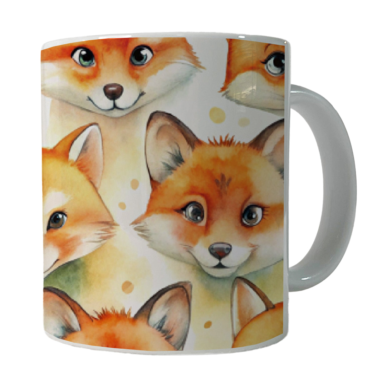 Cute Fox Faces Watercolor Ceramic Tea Coffee Mug Cup - 11oz