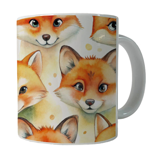 Cute Fox Faces Watercolor Ceramic Tea Coffee Mug Cup - 11oz
