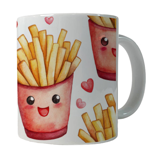 Cute French Fries Hearts Watercolor Ceramic Tea Coffee Mug Cup - 11oz