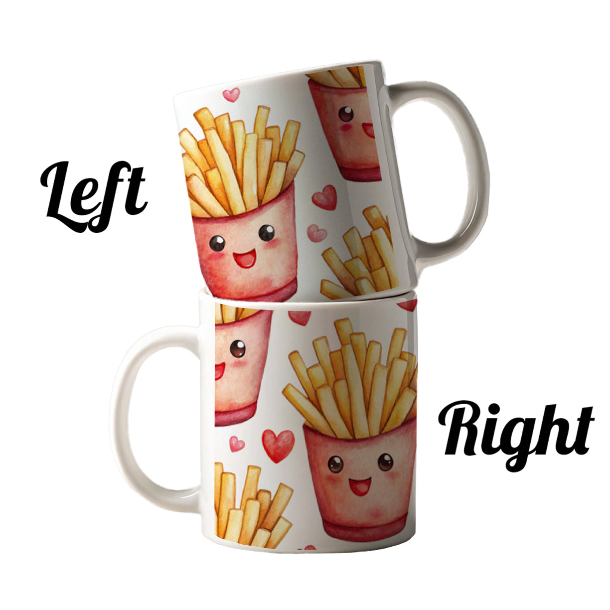 Cute French Fries Hearts Watercolor Ceramic Tea Coffee Mug Cup - 11oz