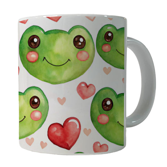 Cute Frog Faces Hearts Watercolor Ceramic Tea Coffee Mug Cup - 11oz