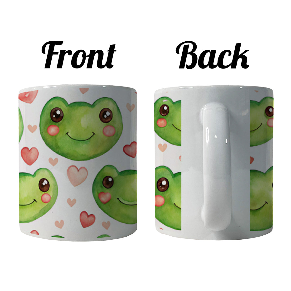 Cute Frog Faces Hearts Watercolor Ceramic Tea Coffee Mug Cup - 11oz