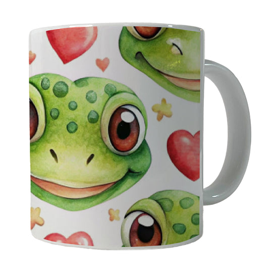 Cute Gecko Faces Hearts Watercolor Ceramic Tea Coffee Mug Cup - 11oz