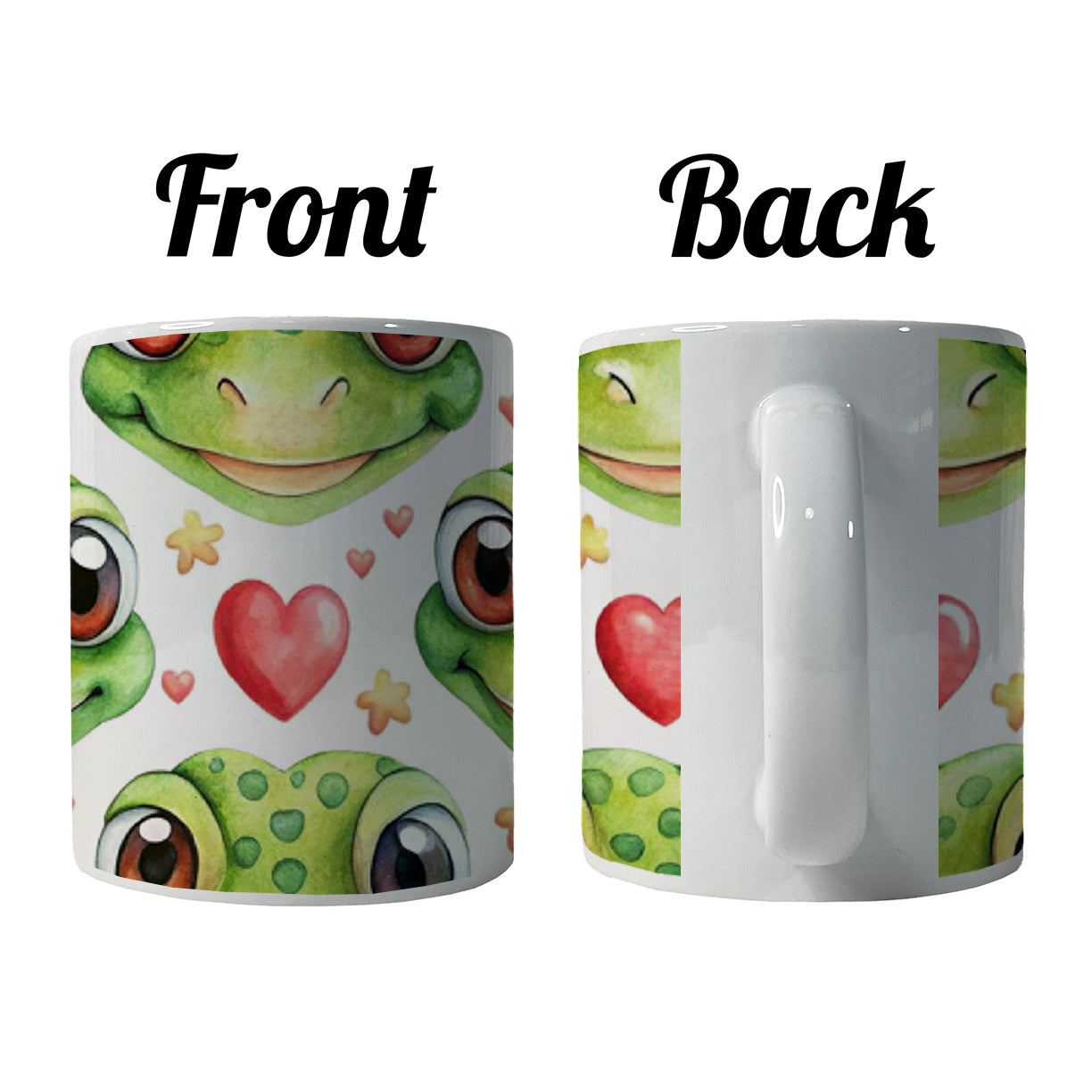 Cute Gecko Faces Hearts Watercolor Ceramic Tea Coffee Mug Cup - 11oz