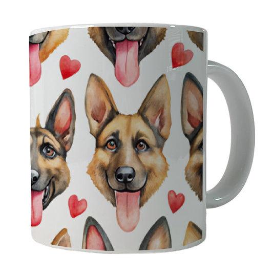 Cute German Shepherd Dog Faces Hearts Ceramic Tea Coffee Mug Cup - 11oz