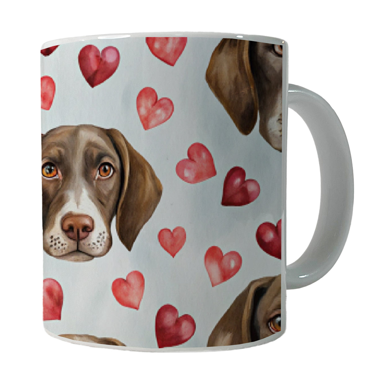 Cute German Shorthaired Pointer Dog Faces Hearts Ceramic Tea Coffee Mug Cup - 11oz
