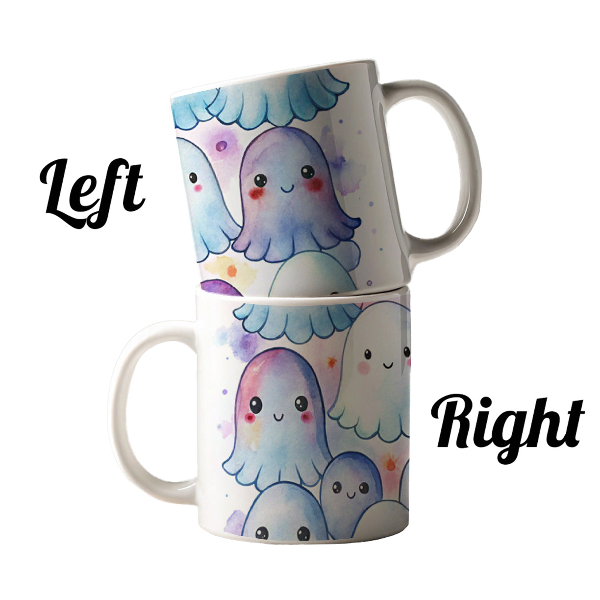Cute Ghosts Watercolor Ceramic Tea Coffee Mug Cup - 11oz