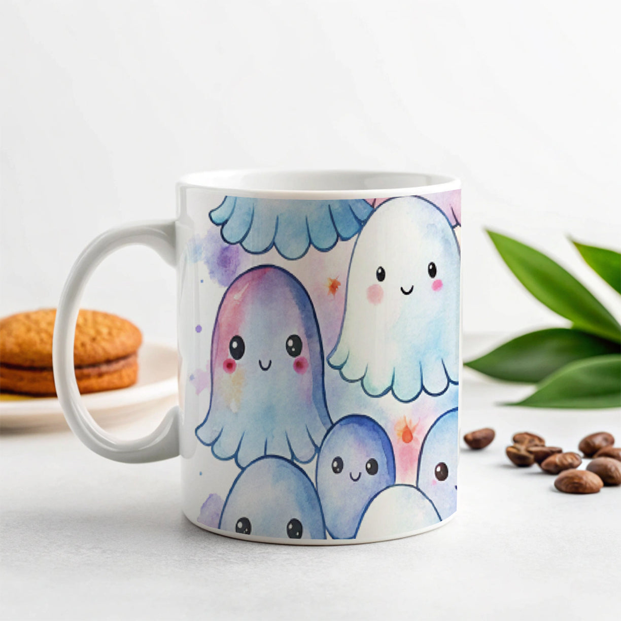 Cute Ghosts Watercolor Ceramic Tea Coffee Mug Cup - 11oz