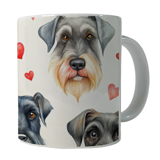 Cute Giant Schnauzer Dog Faces Hearts Ceramic Tea Coffee Mug Cup - 11oz