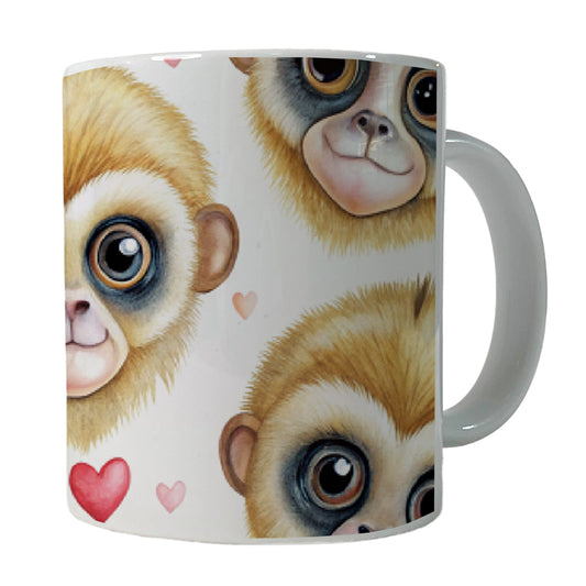 Cute Gibbons Faces Hearts Ceramic Tea Coffee Mug Cup - 11oz