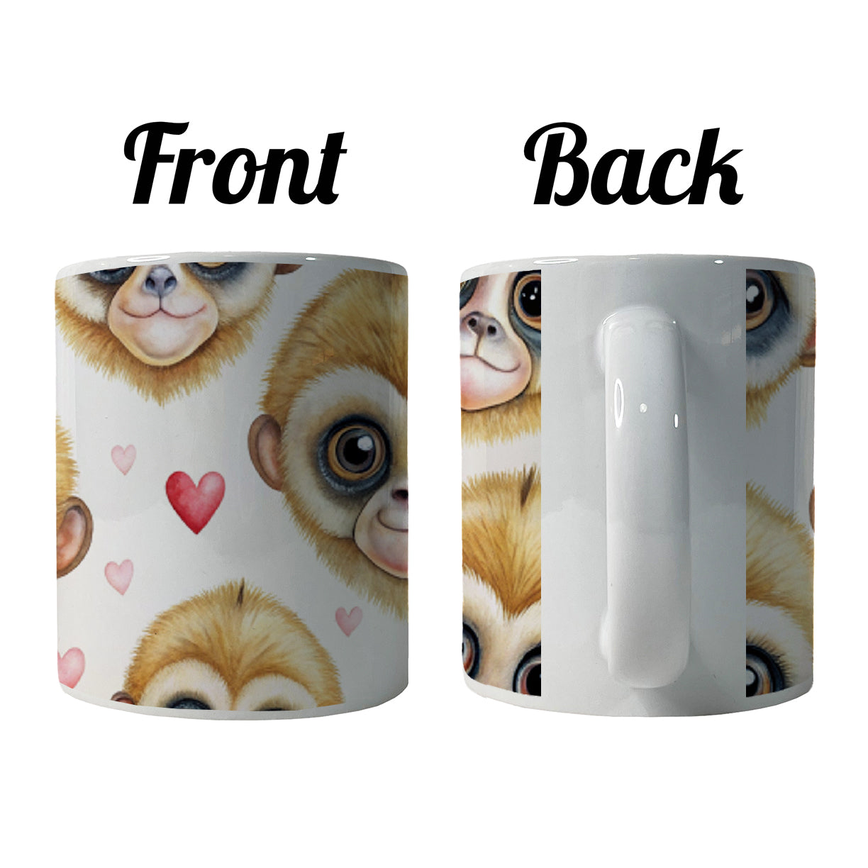 Cute Gibbons Faces Hearts Ceramic Tea Coffee Mug Cup - 11oz