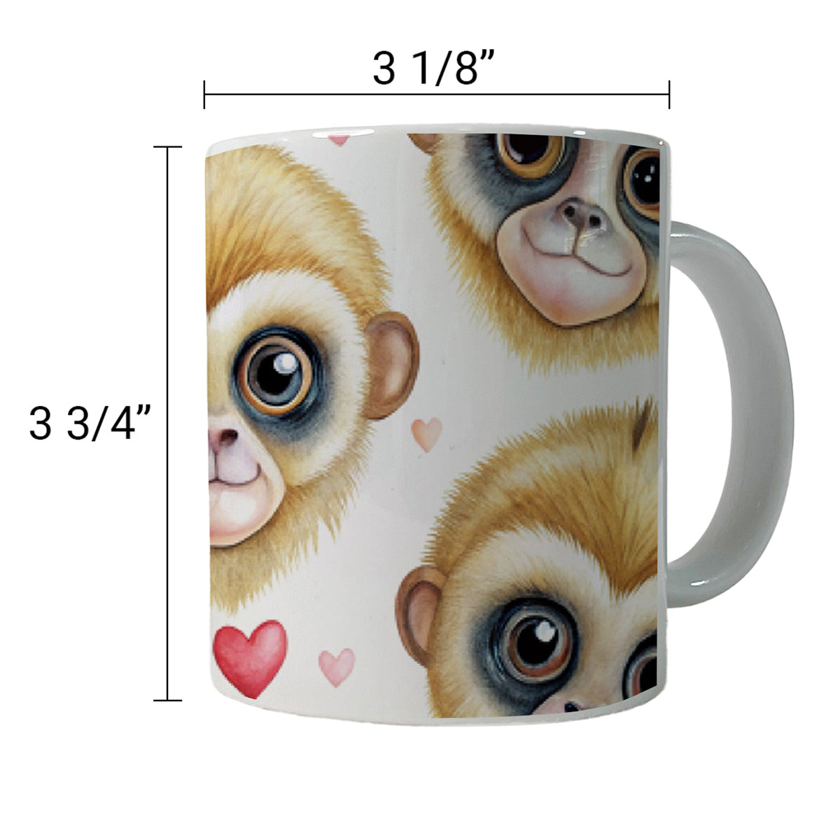 Cute Gibbons Faces Hearts Ceramic Tea Coffee Mug Cup - 11oz