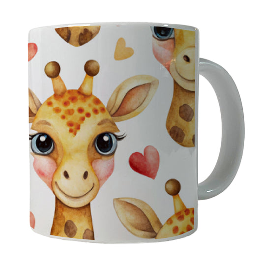 Cute Giraffe Faces Hearts Ceramic Tea Coffee Mug Cup - 11oz