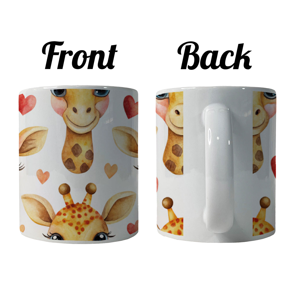 Cute Giraffe Faces Hearts Ceramic Tea Coffee Mug Cup - 11oz