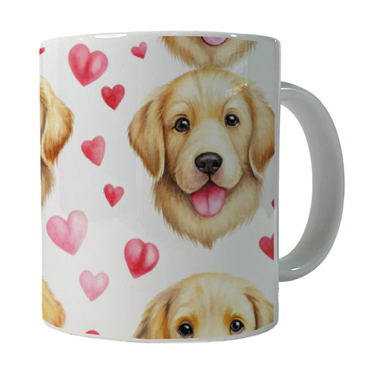 Cute Golden Retriever Dog Faces Hearts Ceramic Tea Coffee Mug Cup - 11oz