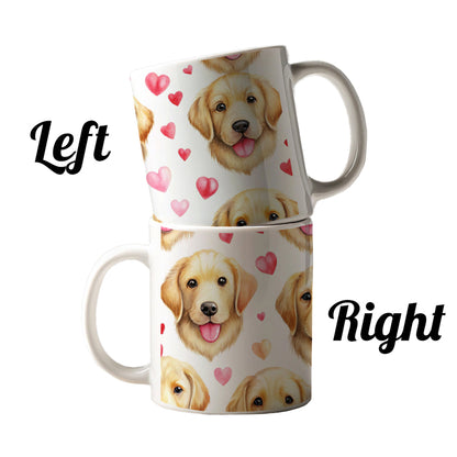 Cute Golden Retriever Dog Faces Hearts Ceramic Tea Coffee Mug Cup - 11oz