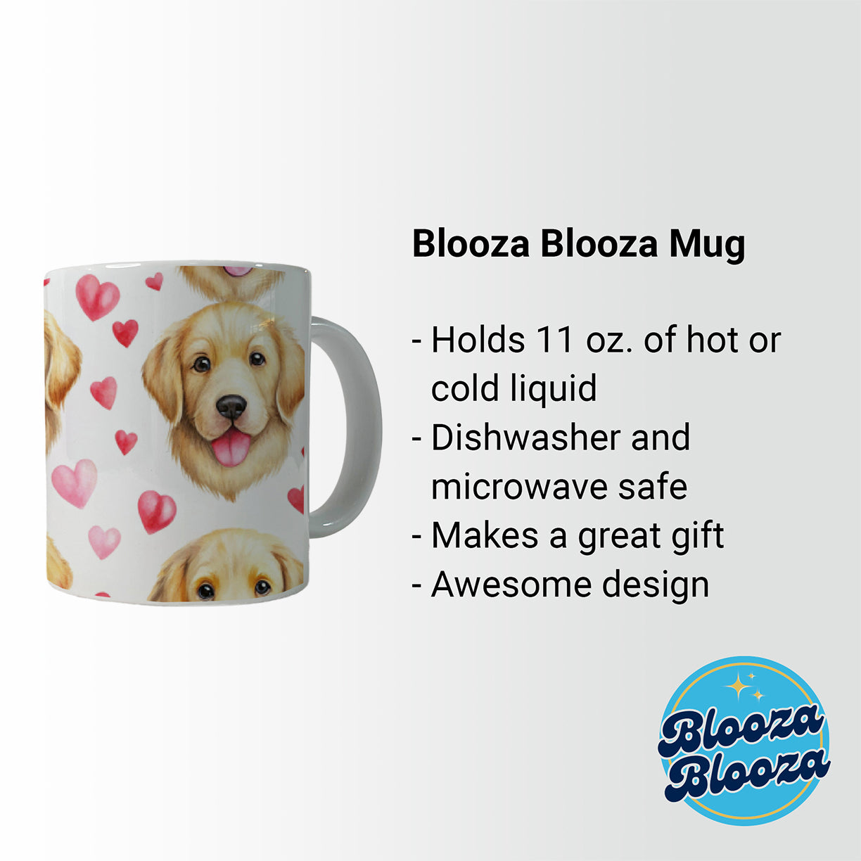 Cute Golden Retriever Dog Faces Hearts Ceramic Tea Coffee Mug Cup - 11oz