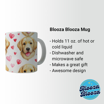 Cute Golden Retriever Dog Faces Hearts Ceramic Tea Coffee Mug Cup - 11oz